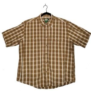 Cabelas Outdoor Gear Men's Beige Check Work Camp Shirt Size XL Button 2 Pocket